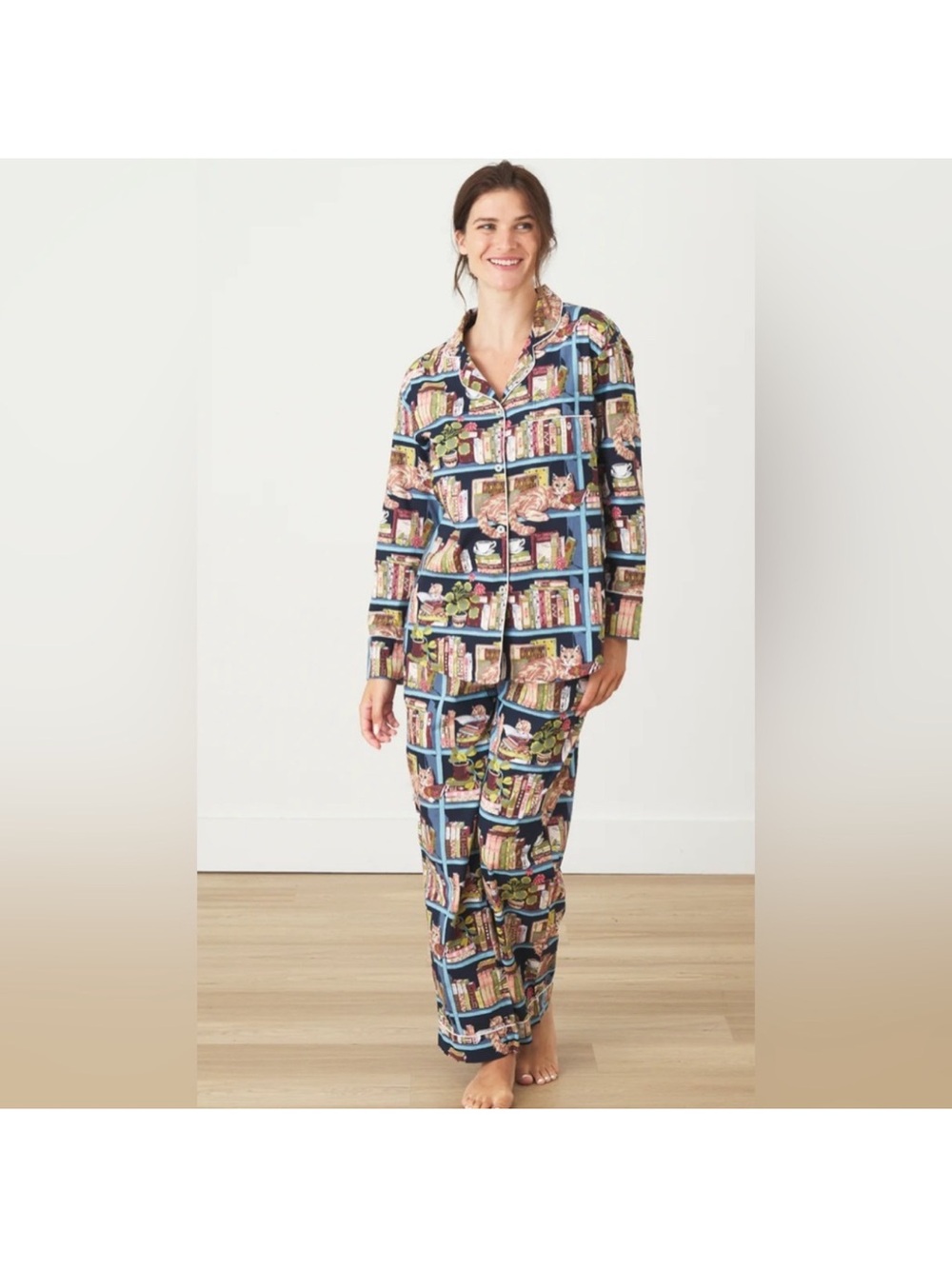 Printfresh Secret Libray Long PJ Set Size XL cats novelty print long sleeve
